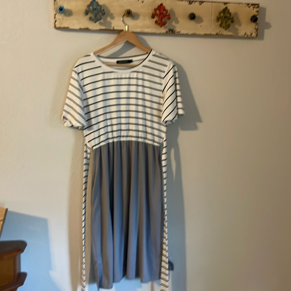 Black and White striped midi dress